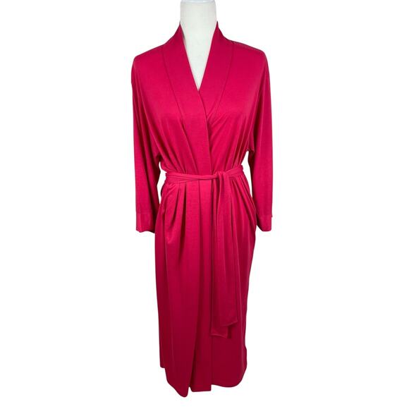 Natori Long Belted Robe Inner Tie Classic Feminine Lounge Cranberry Size Large - Picture 1 of 12